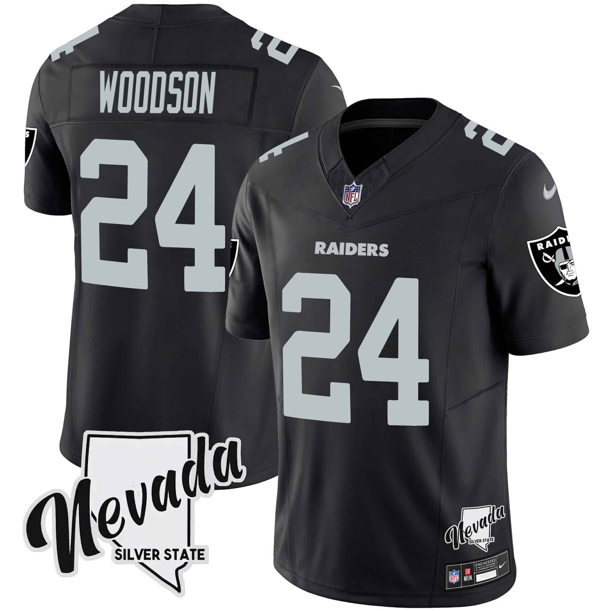 Men Oakland Raiders #24 Woodson Black 2024 Nike Nevada Silver State Patch Vapor NFL Jersey style 1->indianapolis colts->NFL Jersey